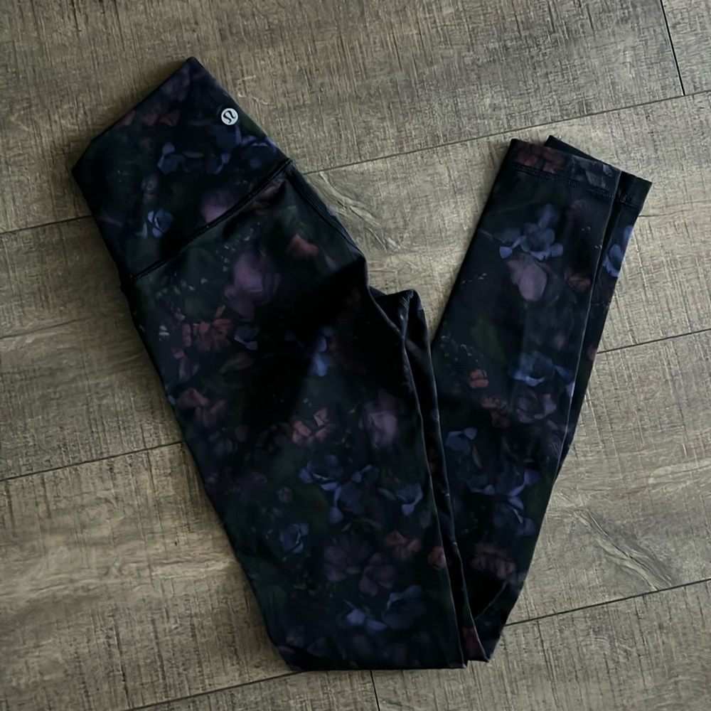 Lululemon Black Muted Floral Print Align High Waisted Leggings